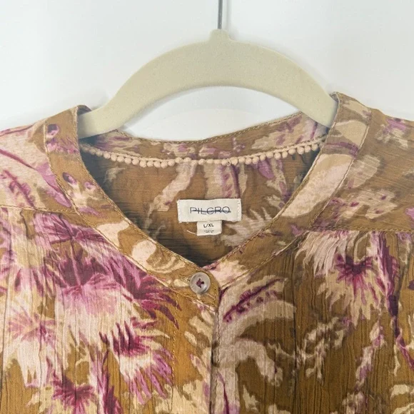 Anthropologie Pilcro Short Sleeve Batwing Buttoned Blouse Floral Flowy Size L/XL - Picture 6 of 10